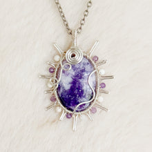 Load image into Gallery viewer, Lepidolite x Calcite & Amethyst Beaded Sun Pendant