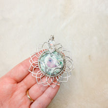 Load image into Gallery viewer, “Water Lilies” Opal x Ruby Fuchsite Sunflower Pendant