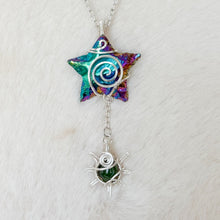 Load image into Gallery viewer, Titanium Aura Quartz Star x Jade Sun Dangle Pendant