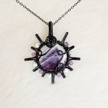 Load image into Gallery viewer, Chevron Amethyst x Calcite Beaded Sun Pendant