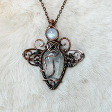 Load image into Gallery viewer, Rainbow Moonstone x Rare White Topaz Dragonfly Fairy Pendant