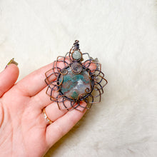 Load image into Gallery viewer, Moss Agate Double Sunflower Pendant