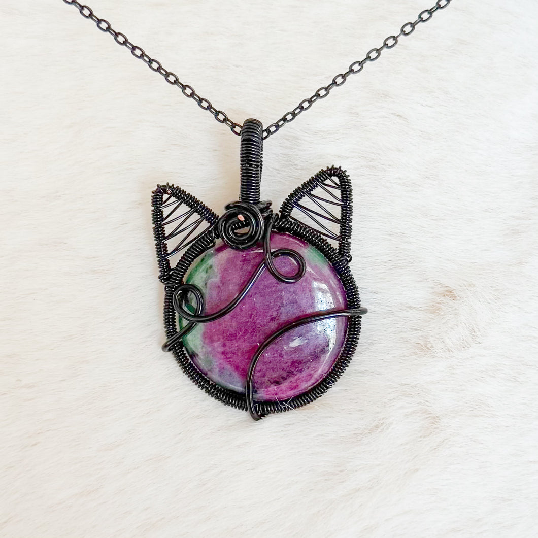 Ruby Zoisite Cat Pendant