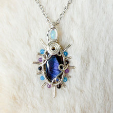 Load image into Gallery viewer, Opal x Labradorite x Tourmaline Beaded Sun Pendant
