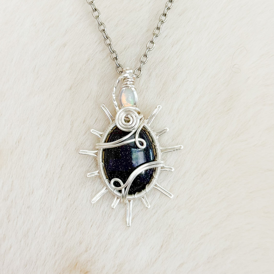 Opal x Blue Goldstone Sun Pendant