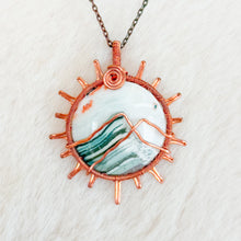 Load image into Gallery viewer, Saturn Chalcedony Mountain Sun Pendant
