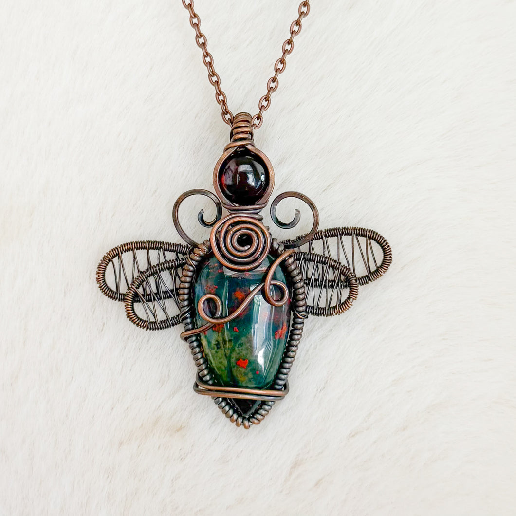 Garnet x Bloodstone Dragonfly Fairy Pendant
