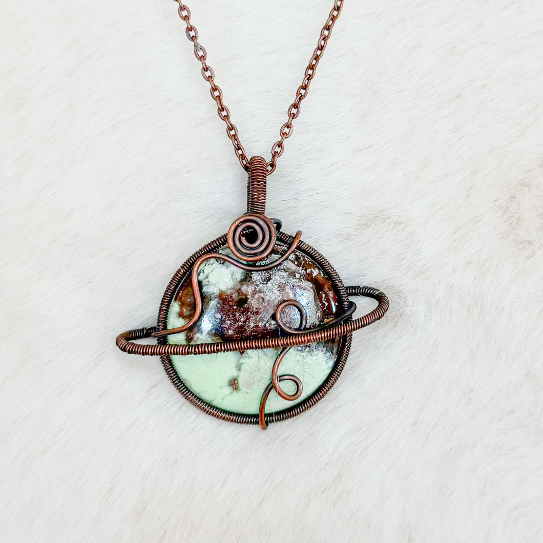 Lemon Prehnite Saturn Pendant