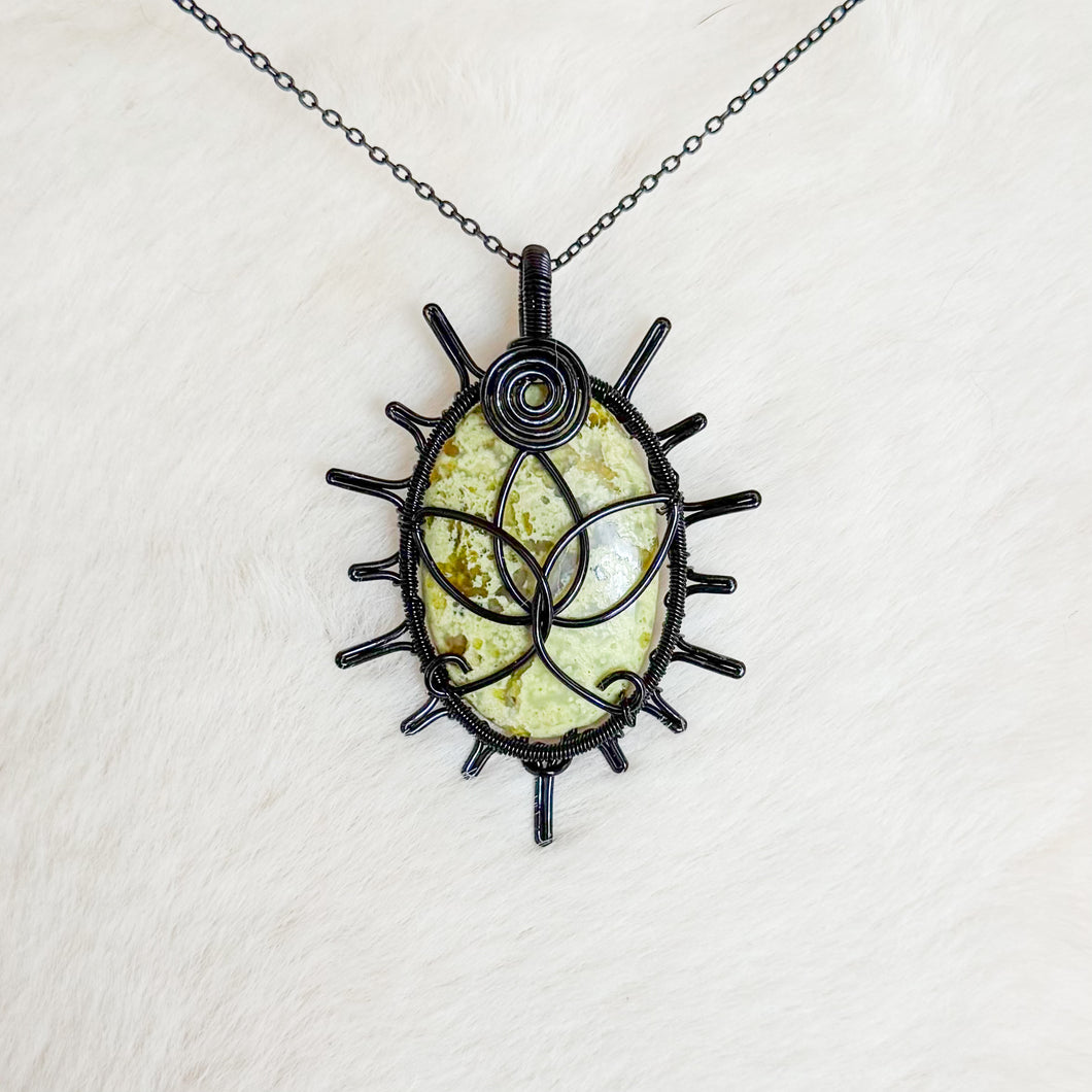 Green Opal Lotus Sun Pendant
