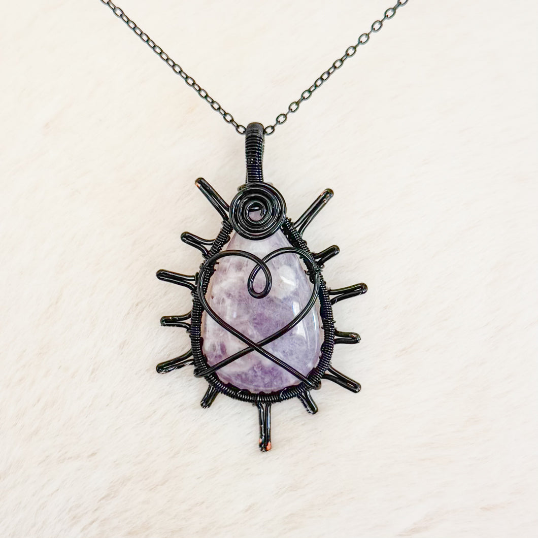 Lilac Charoite Heart Sun Pendant