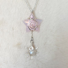 Load image into Gallery viewer, Angel Aura Rose Quartz Star x Rainbow Moonstone Dangle Sun Pendant
