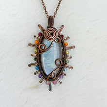 Load image into Gallery viewer, Moonstone x Rainbow Tourmaline beaded Sun Pendant
