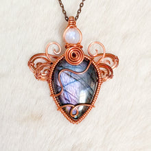 Load image into Gallery viewer, Rainbow Moonstone x Rare Labradorite Dragonfly Fairy Pendant
