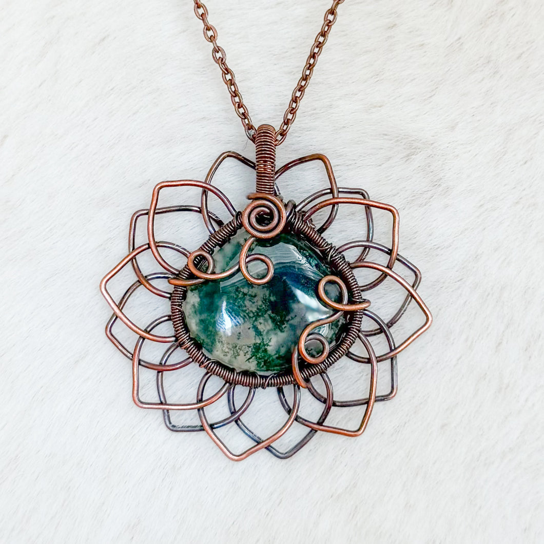 Moss Agate Sunflower Pendant