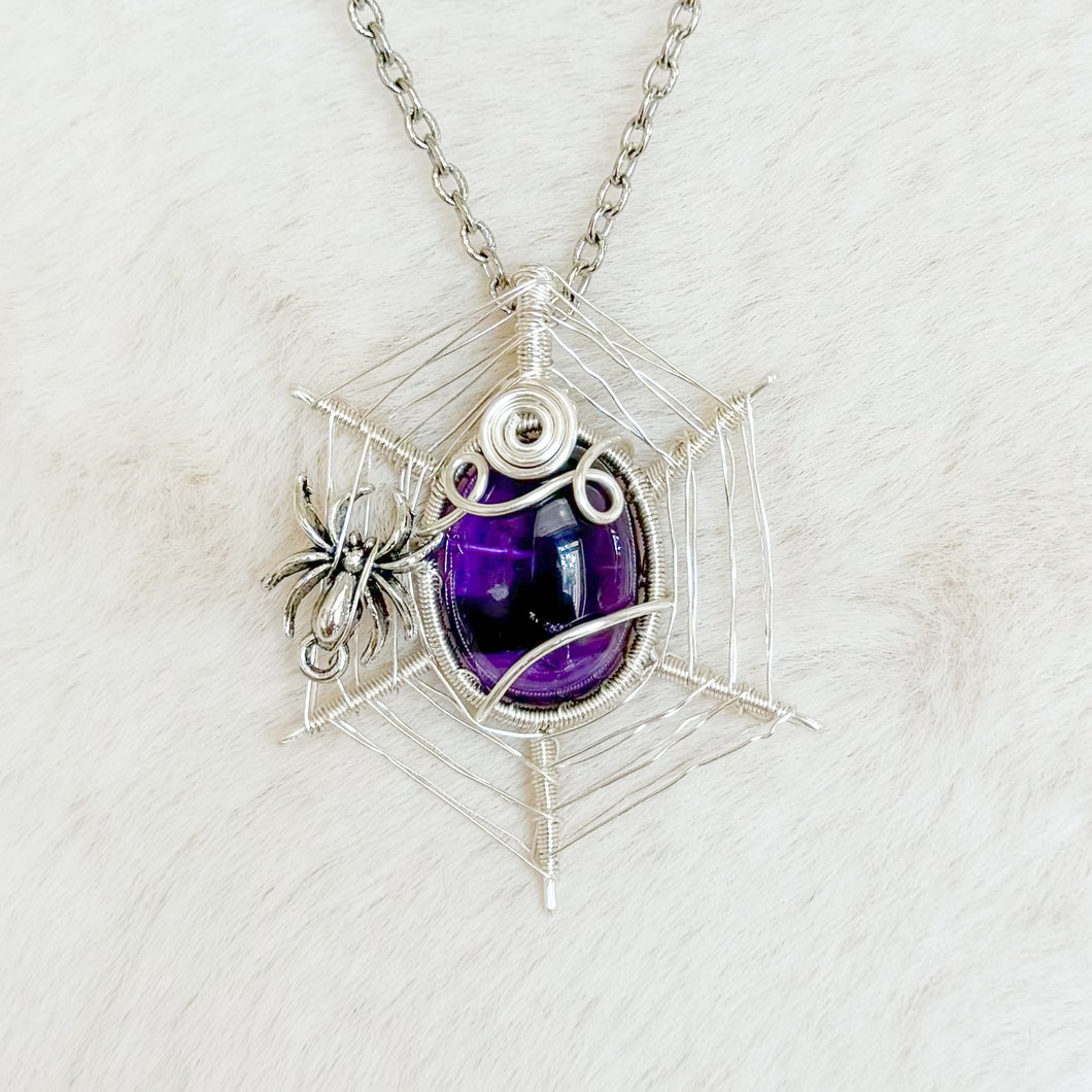 Amethyst Spiderweb Pendant