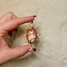 Load image into Gallery viewer, Opal x Scolecite x Rainbow Tourmaline beaded Sun Pendant
