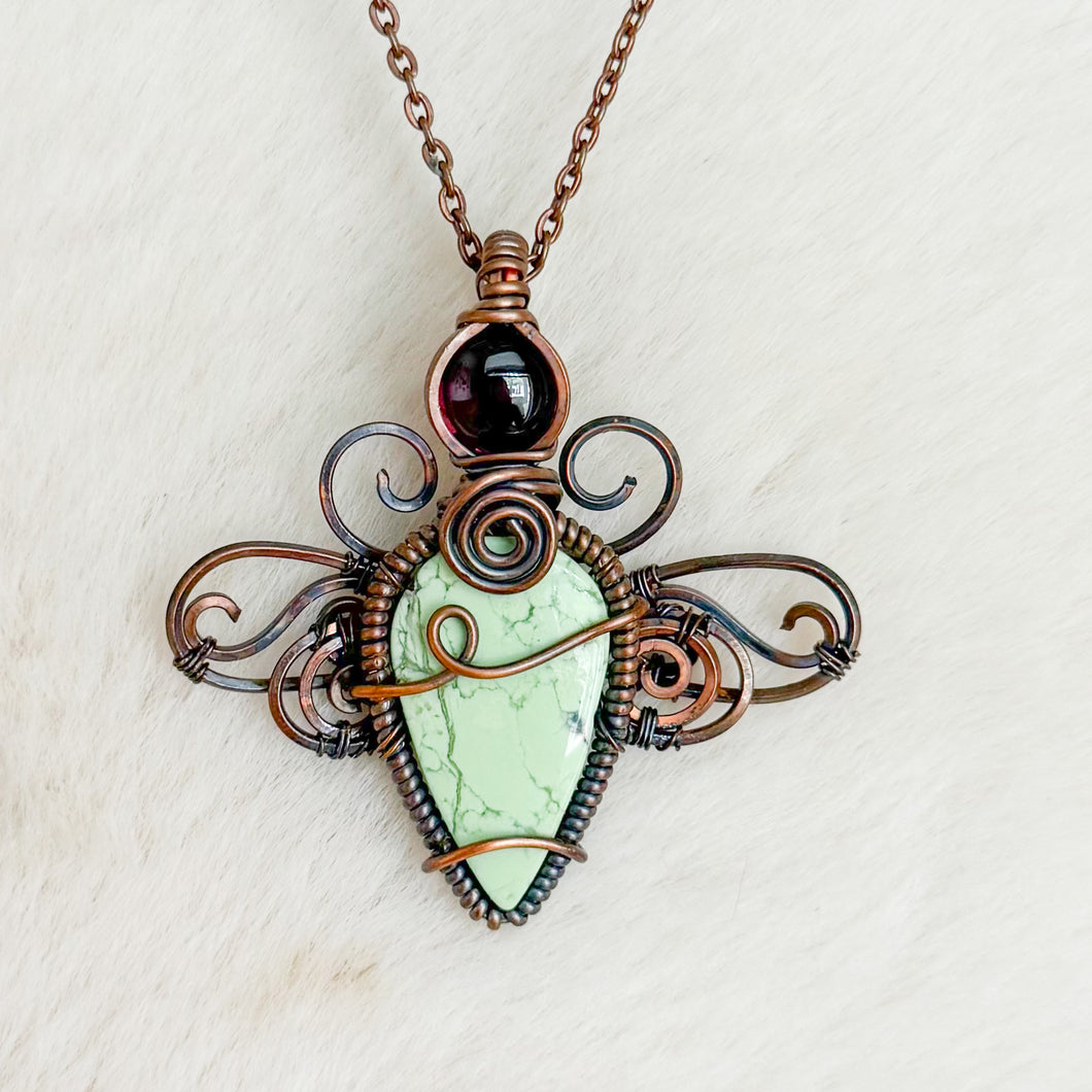 Garnet x Chrysoprase Dragonfly Fairy Pendant