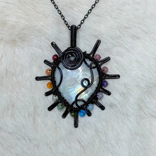 Load image into Gallery viewer, Rainbow Moonstone x Rainbow Tourmaline Beaded Sun Pendant
