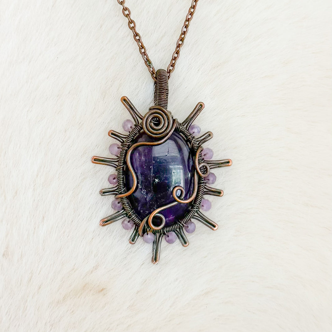 Amethyst Beaded Sun Pendant