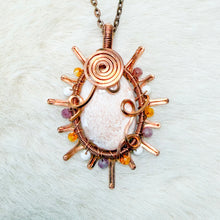 Load image into Gallery viewer, Scolecite x Lesbian Flag beaded Sun Pendant
