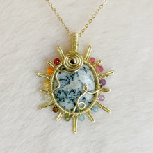 Load image into Gallery viewer, Tree Agate x Rainbow Tourmaline beaded Sun Pendant
