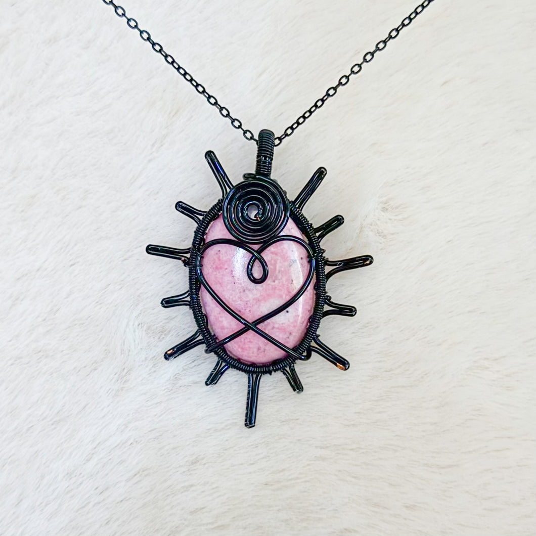 Thulite Heart Sun Pendant