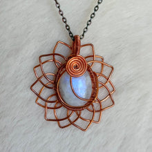 Load image into Gallery viewer, Rainbow Moonstone Moon Sunflower Pendant
