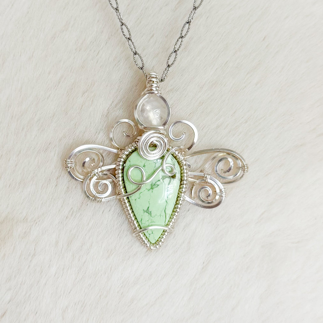 Rainbow Moonstone x Chrysoprase Dragonfly Fairy Pendant