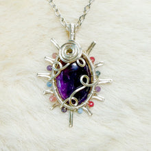 Load image into Gallery viewer, Amethyst x Bisexual Flag beaded Sun Pendant
