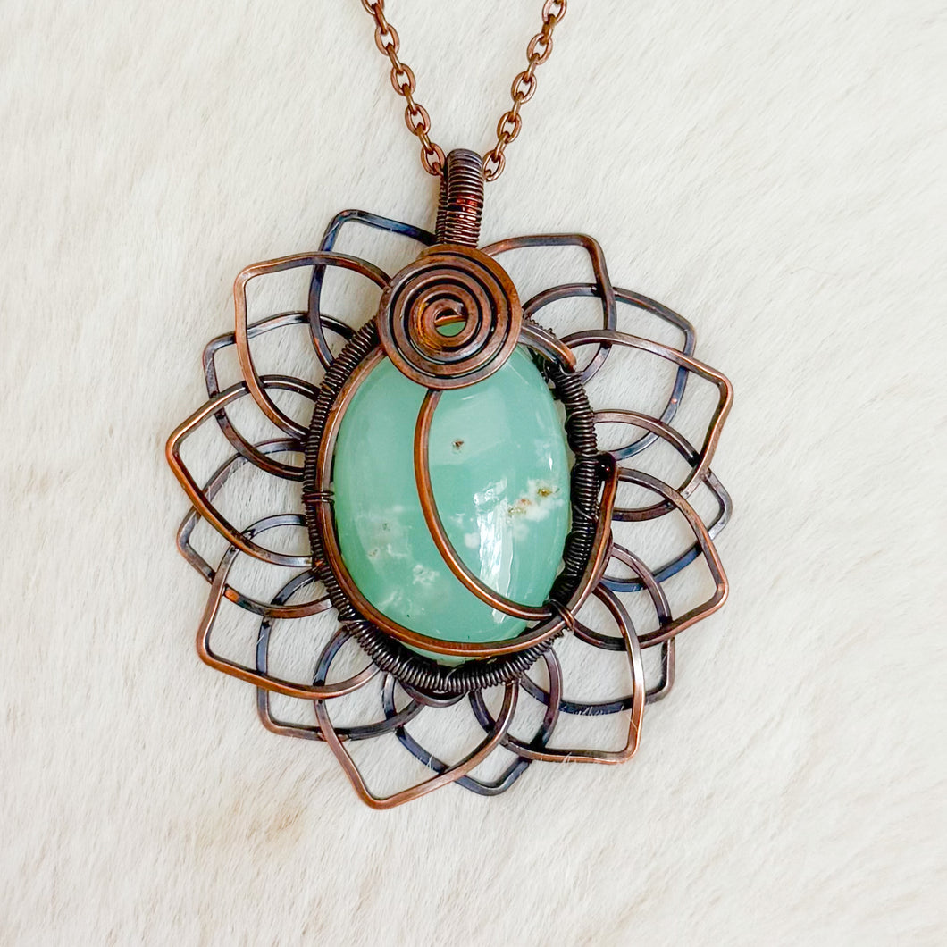 Chrysoprase Moon Sunflower Pendant