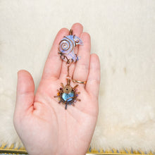 Load image into Gallery viewer, PRE ORDER: Opalite Moon x Labradorite x Rainbow Tourmaline beaded Sun Pendant
