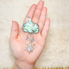 Load image into Gallery viewer, Labradorite Cloud x Aquamarine x Rainbow Moonstone Sun Pendant
