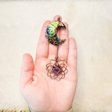 Load image into Gallery viewer, Titanium Aura Quartz Moon x Amethyst Sunflower Dangle Pendant
