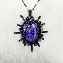 Load image into Gallery viewer, Charoite x Tourmaline Beaded Sun Pendant
