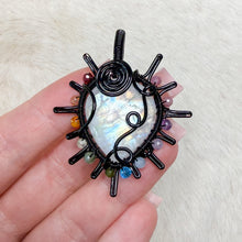 Load image into Gallery viewer, Rainbow Moonstone x Rainbow Tourmaline Beaded Sun Pendant
