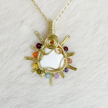 Load image into Gallery viewer, Scolecite x Rainbow Tourmaline beaded Sun Pendant
