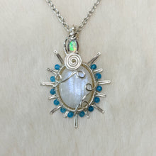 Load image into Gallery viewer, Opal x Rainbow Moonstone x Blue Tourmaline beaded Sun Pendant
