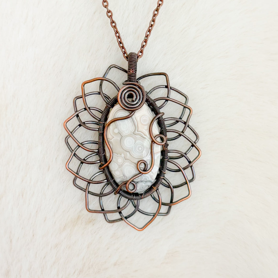 Crazy Lace Agate Sunflower Pendant