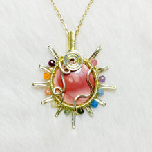 Load image into Gallery viewer, Pink Opal x Rainbow Tourmaline Beaded Sun Pendant
