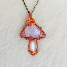 Load image into Gallery viewer, Kunzite x Rainbow Moonstone Mushroom Pendant
