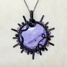 Load image into Gallery viewer, Charoite x Tourmaline Beaded Sun Pendant
