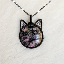 Load image into Gallery viewer, Rhodonite Cat Pendant
