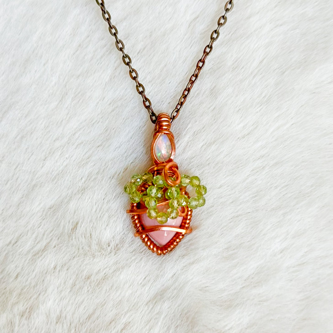 Strawberry Pendant- Ethiopian Opal, pink opal, peridot