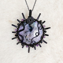 Load image into Gallery viewer, Charoite x Tourmaline Beaded Sun Pendant
