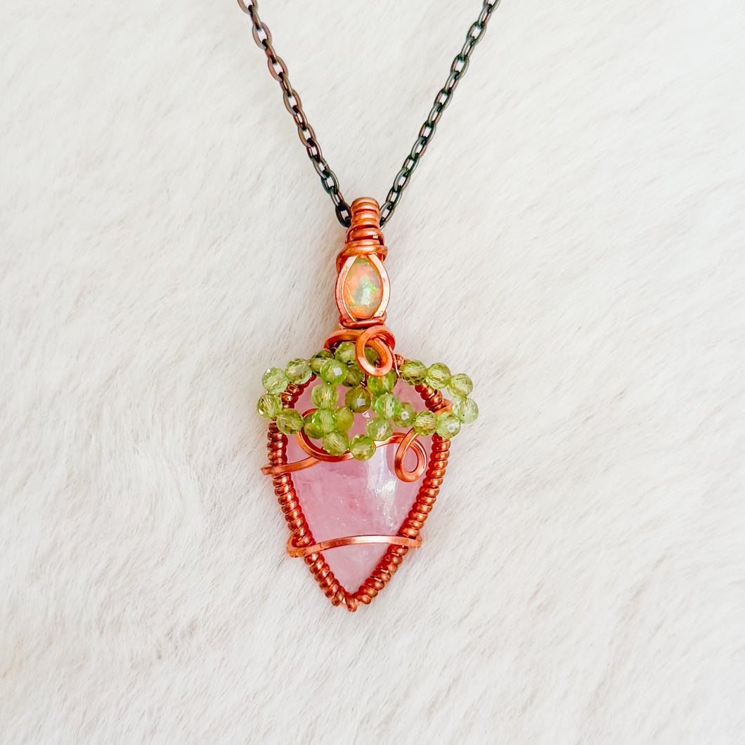 Strawberry Pendant- Ethiopian Opal, morganite & peridot