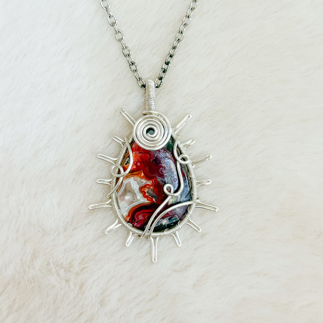 Crazy Lace Agate Sun Pendant