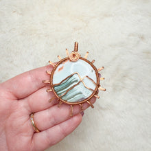 Load image into Gallery viewer, Saturn Chalcedony Mountain Sun Pendant
