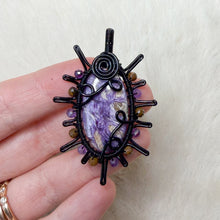 Load image into Gallery viewer, Charoite x Tourmaline Beaded Sun Pendant

