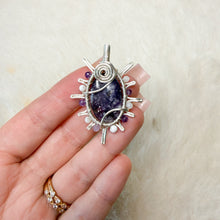 Load image into Gallery viewer, Feather Lepidolite x Tourmaline Beaded Sun Pendant
