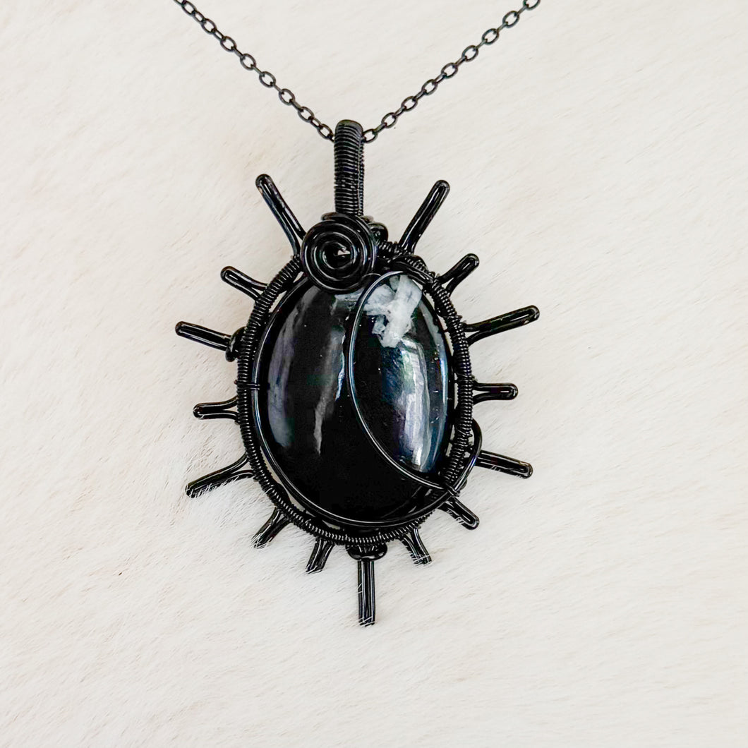 Black Tourmaline Moon Sun Pendant